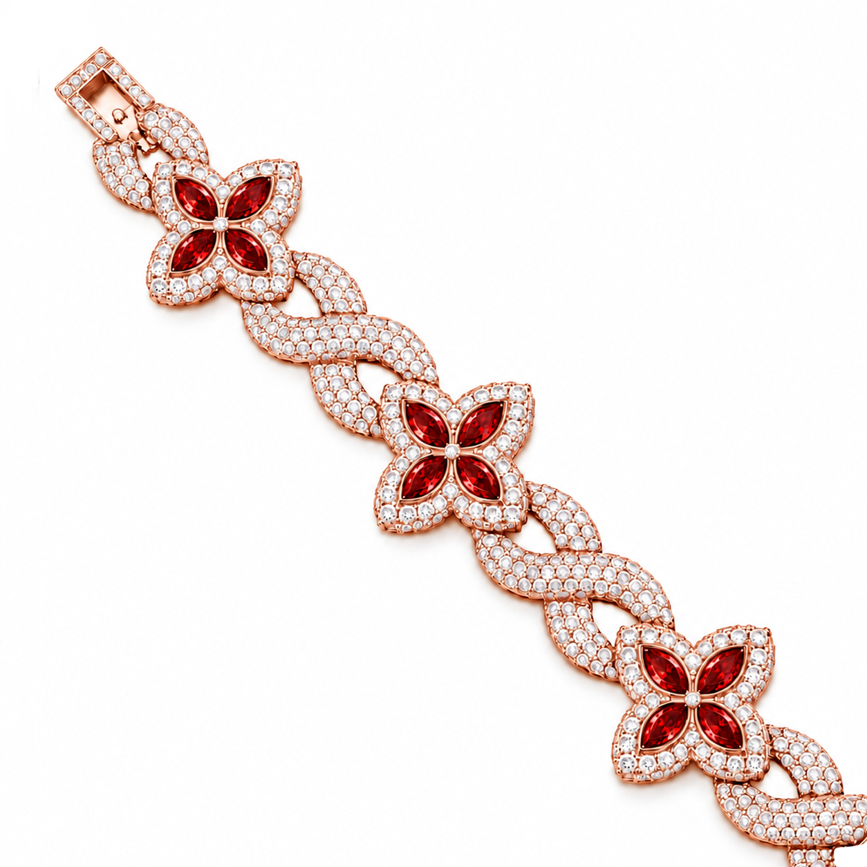 Moissanite Red Pear Diamond Clover Infinity Link Bracelet