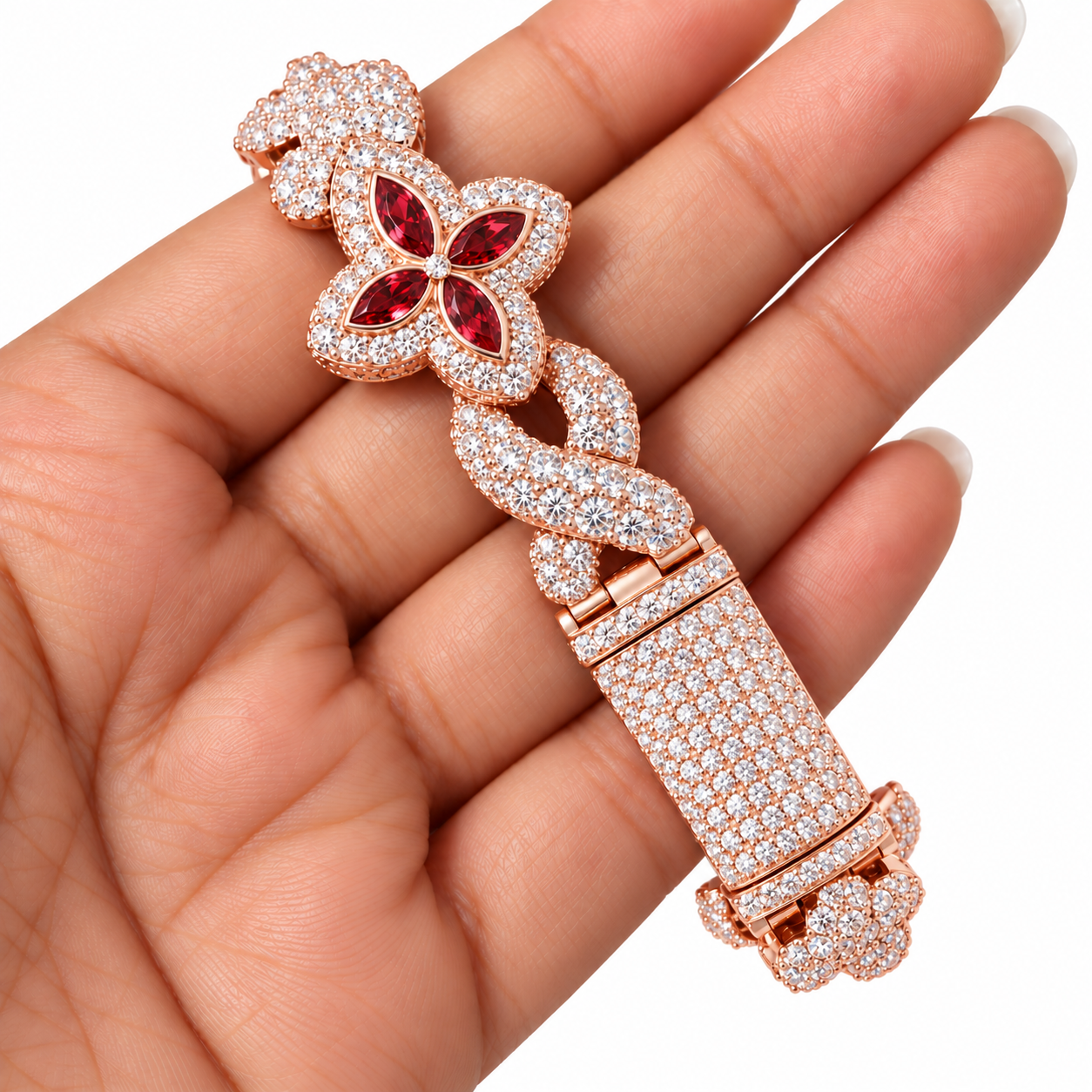 Moissanite Red Pear Diamond Clover Infinity Link Bracelet