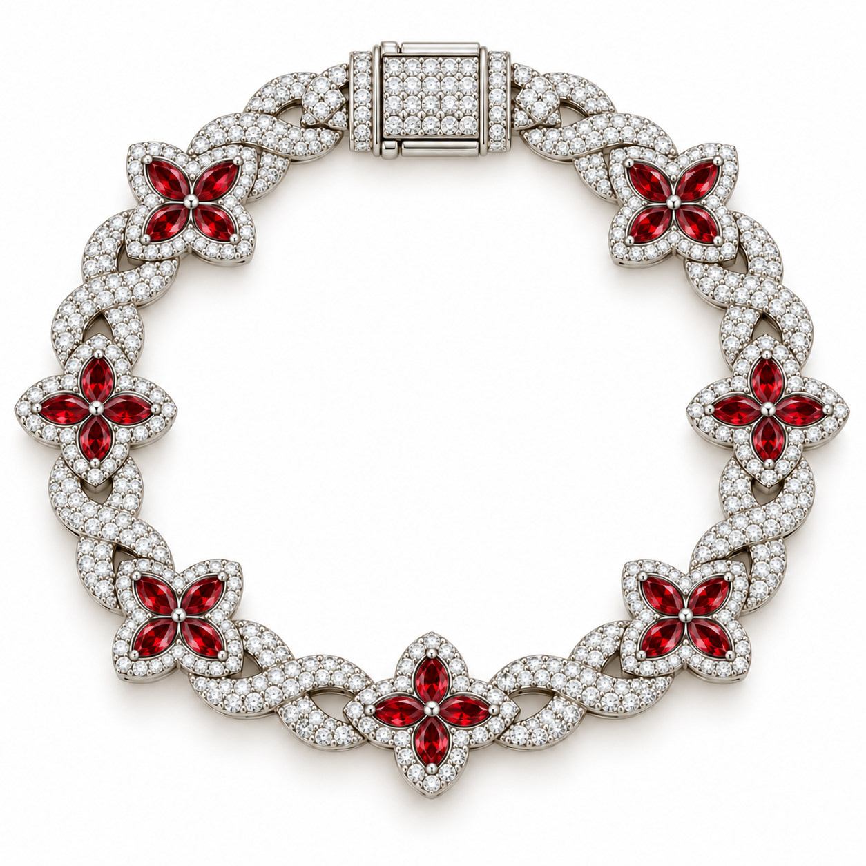 Moissanite Red Pear Diamond Clover Infinity Link Bracelet