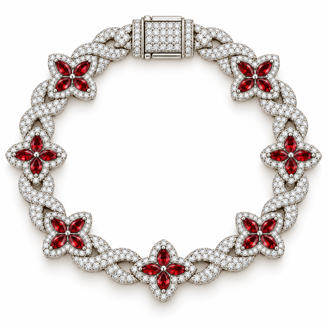 Moissanite Red Pear Diamond Clover Infinity Link Bracelet