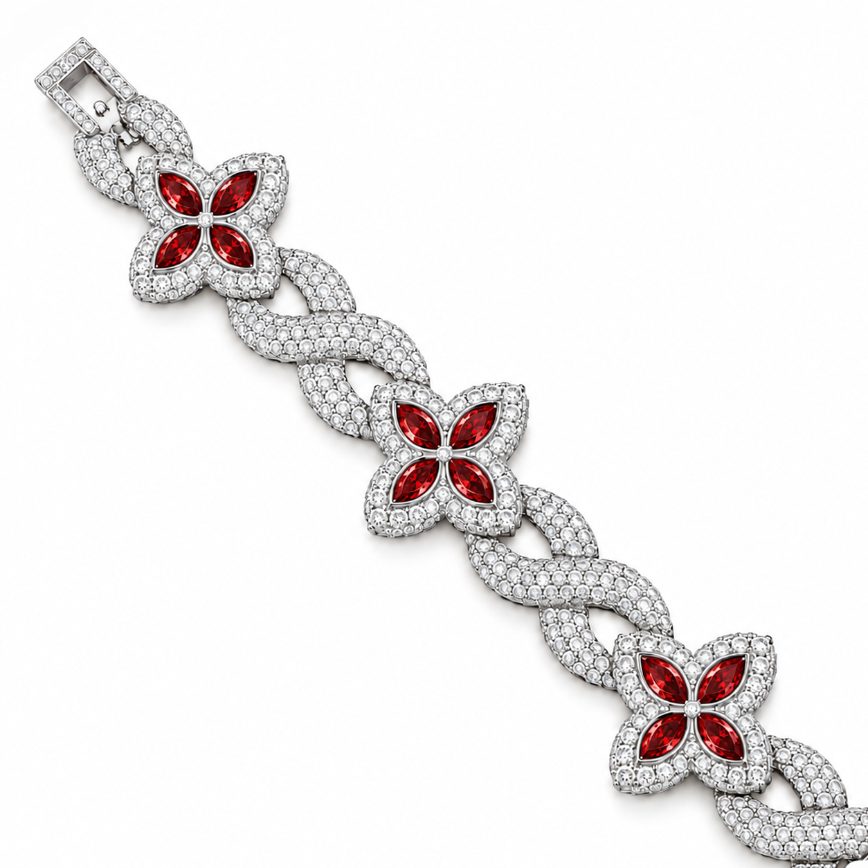 Moissanite Red Pear Diamond Clover Infinity Link Bracelet