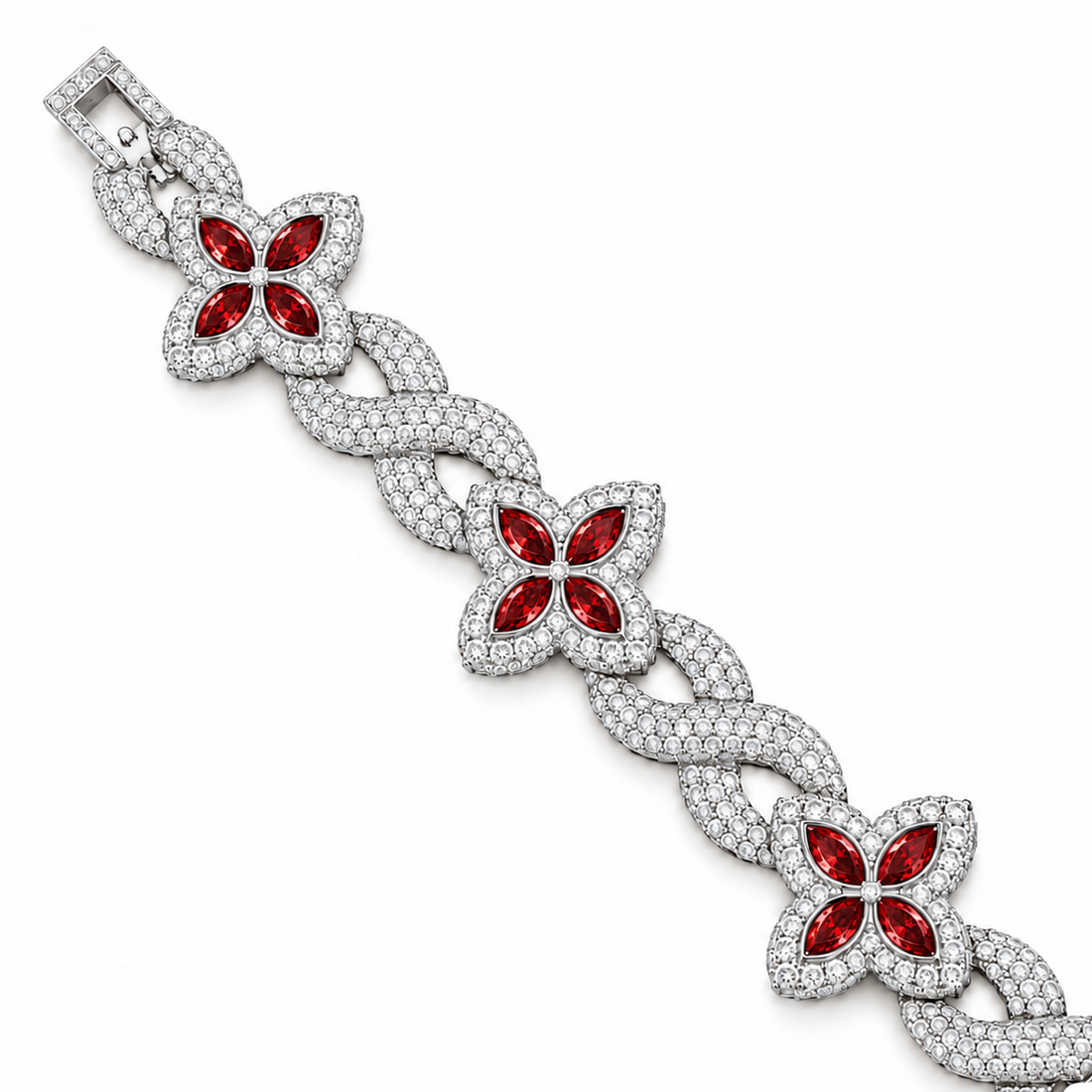 Moissanite Red Pear Diamond Clover Infinity Link Bracelet
