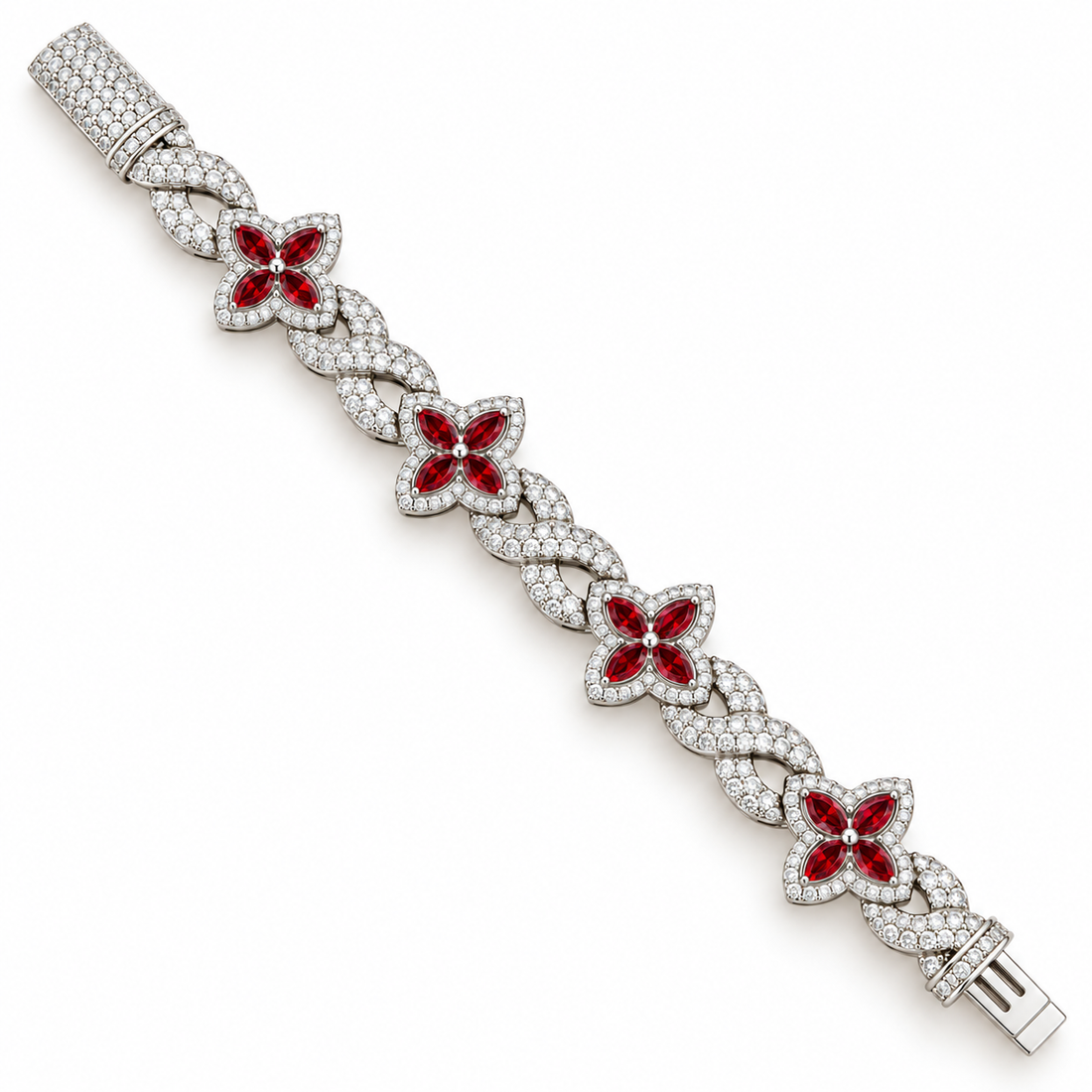 Moissanite Red Pear Diamond Clover Infinity Link Bracelet
