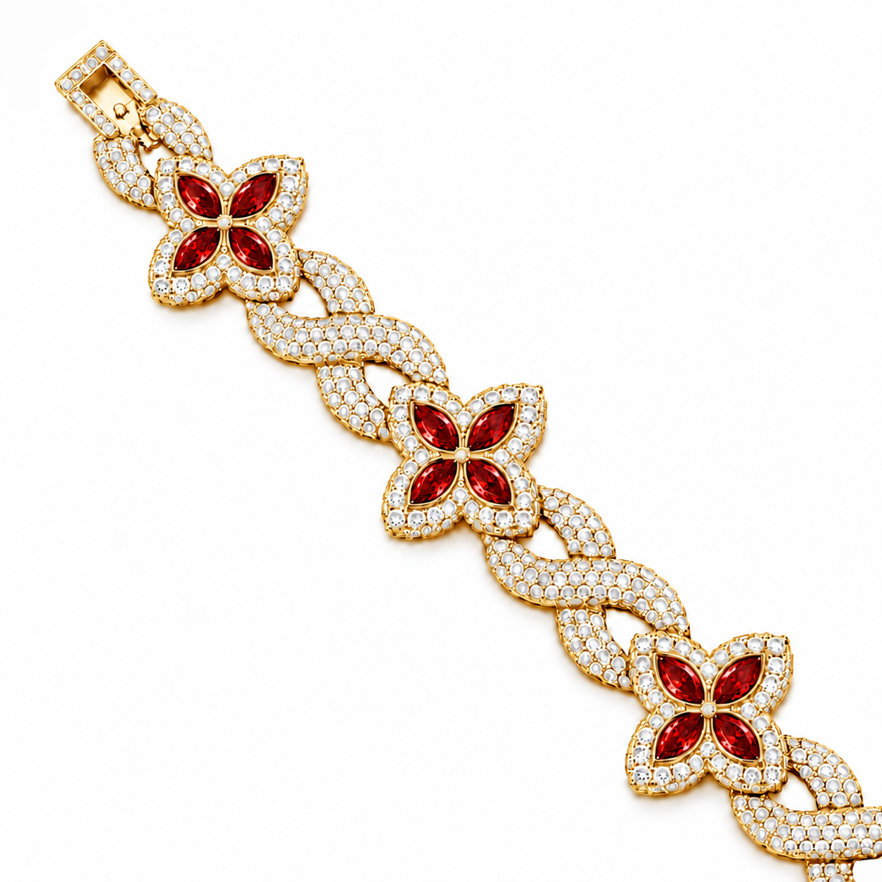 Moissanite Red Pear Diamond Clover Infinity Link Bracelet