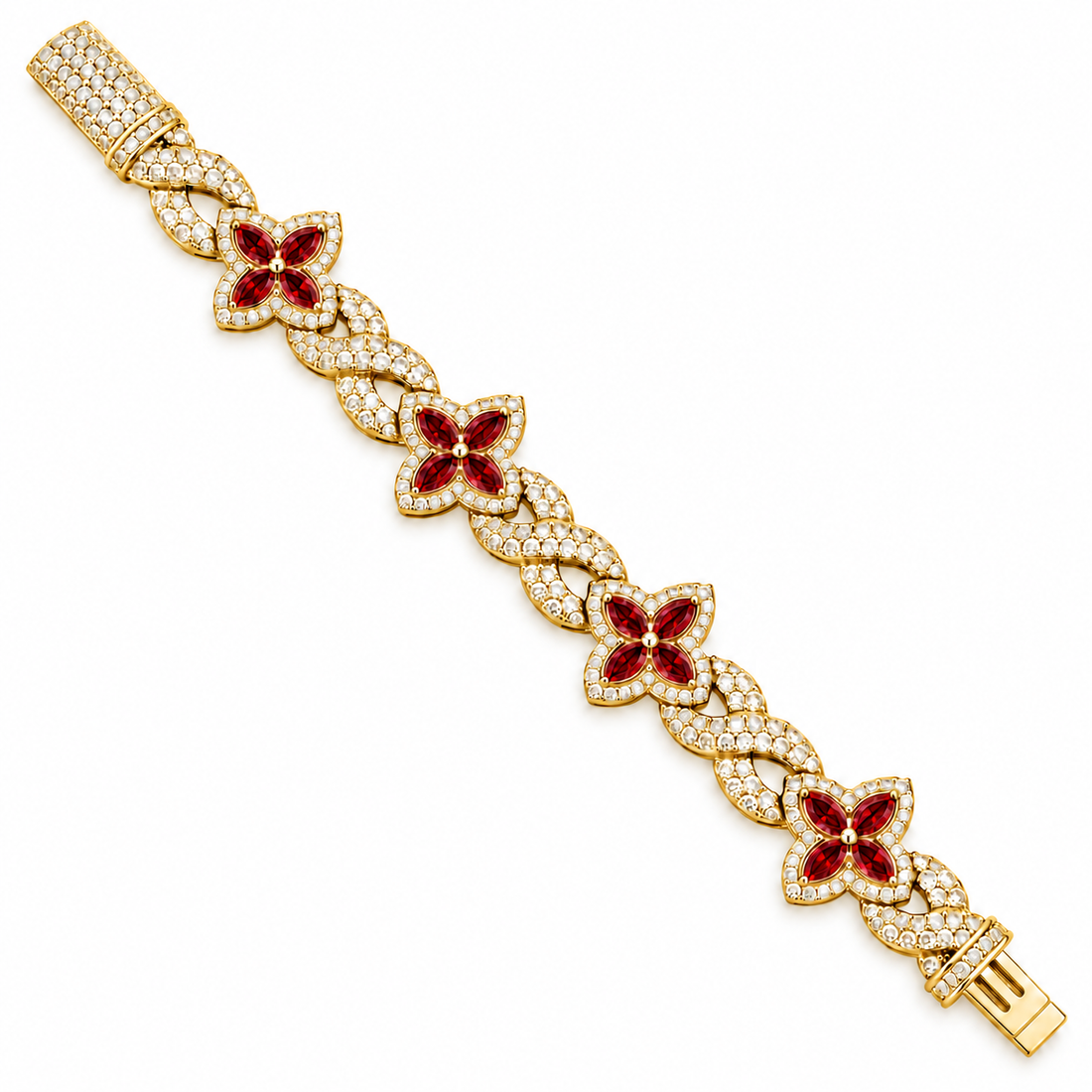 Moissanite Red Pear Diamond Clover Infinity Link Bracelet