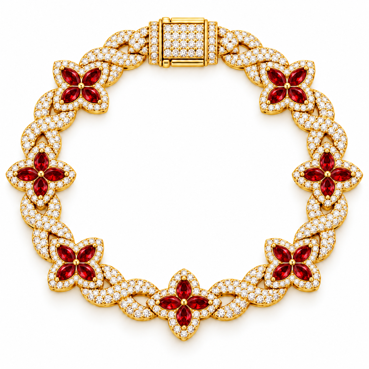 Moissanite Red Pear Diamond Clover Infinity Link Bracelet