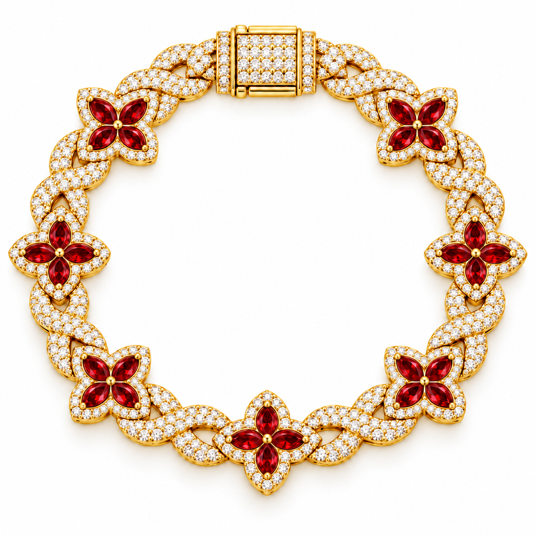 Moissanite Red Pear Diamond Clover Infinity Link Bracelet