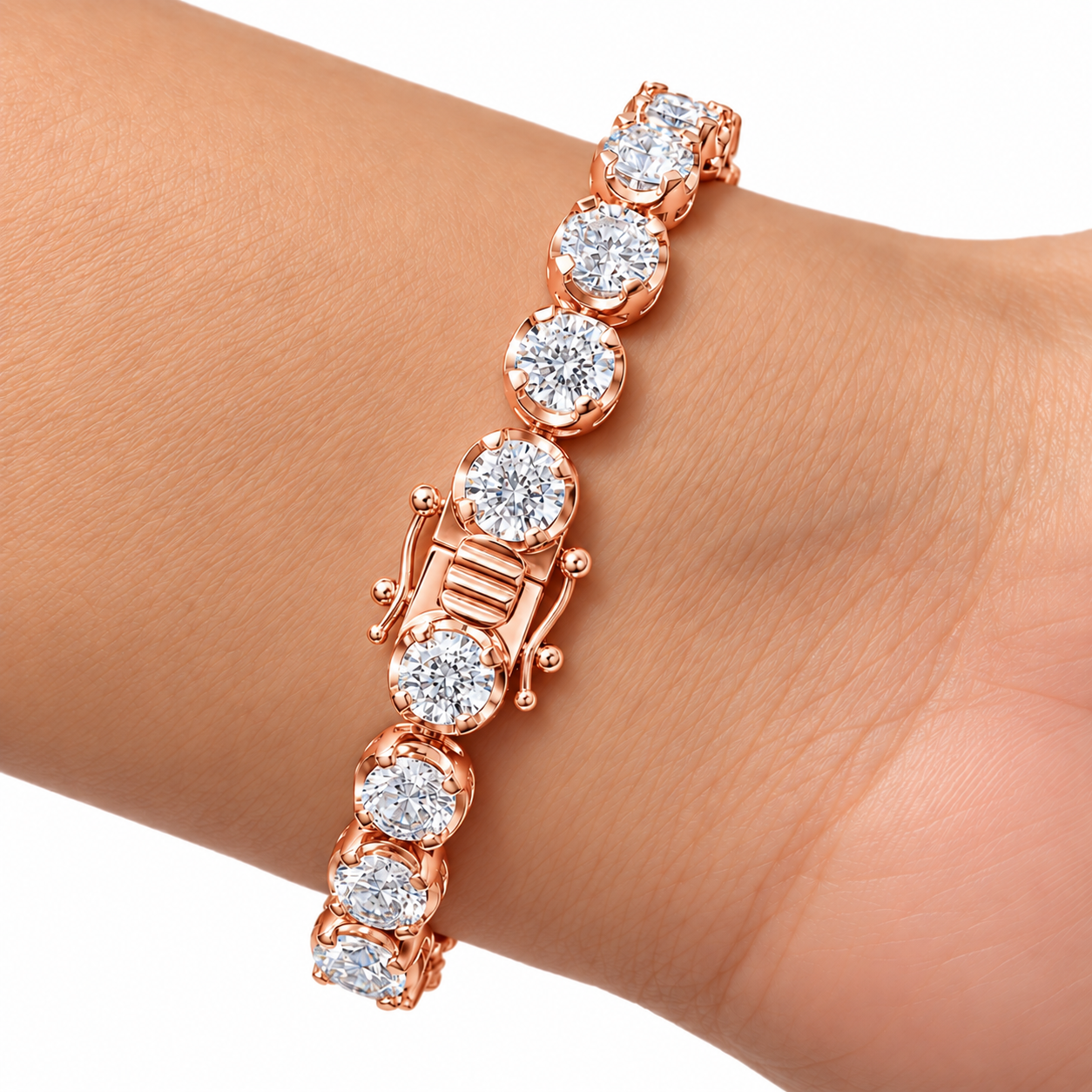 Moissanite Round Prong Link Tennis Bracelet