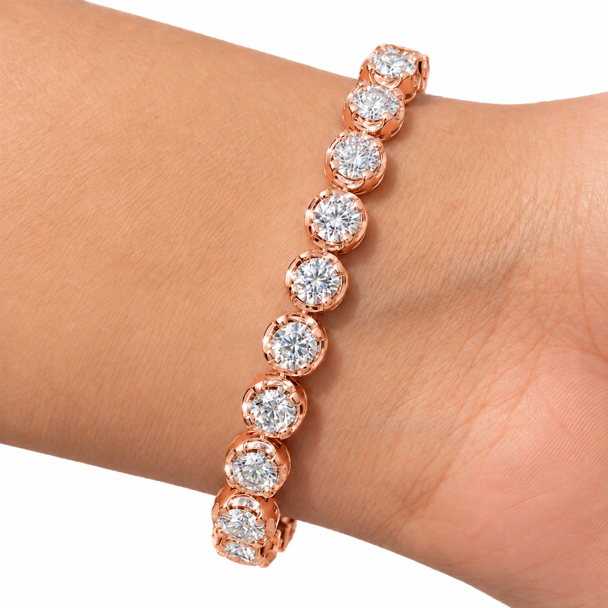 Moissanite Round Prong Link Tennis Bracelet