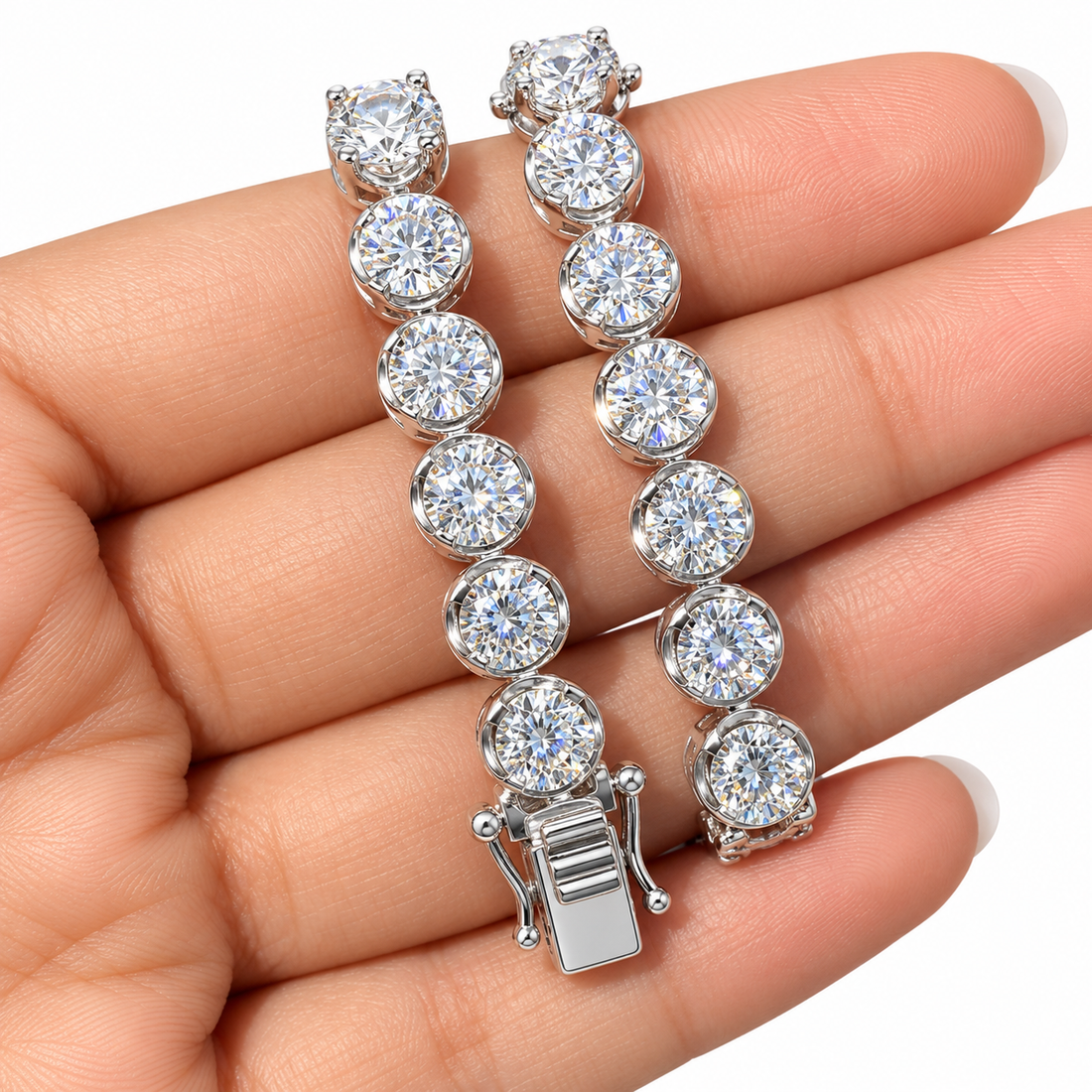 Moissanite Round Prong Link Tennis Bracelet