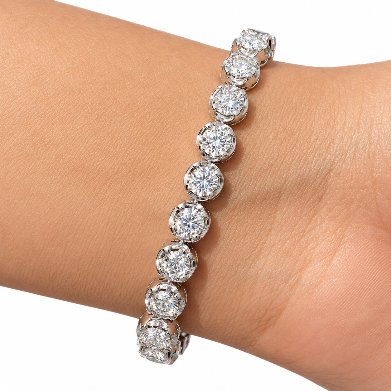 Moissanite Round Prong Link Tennis Bracelet