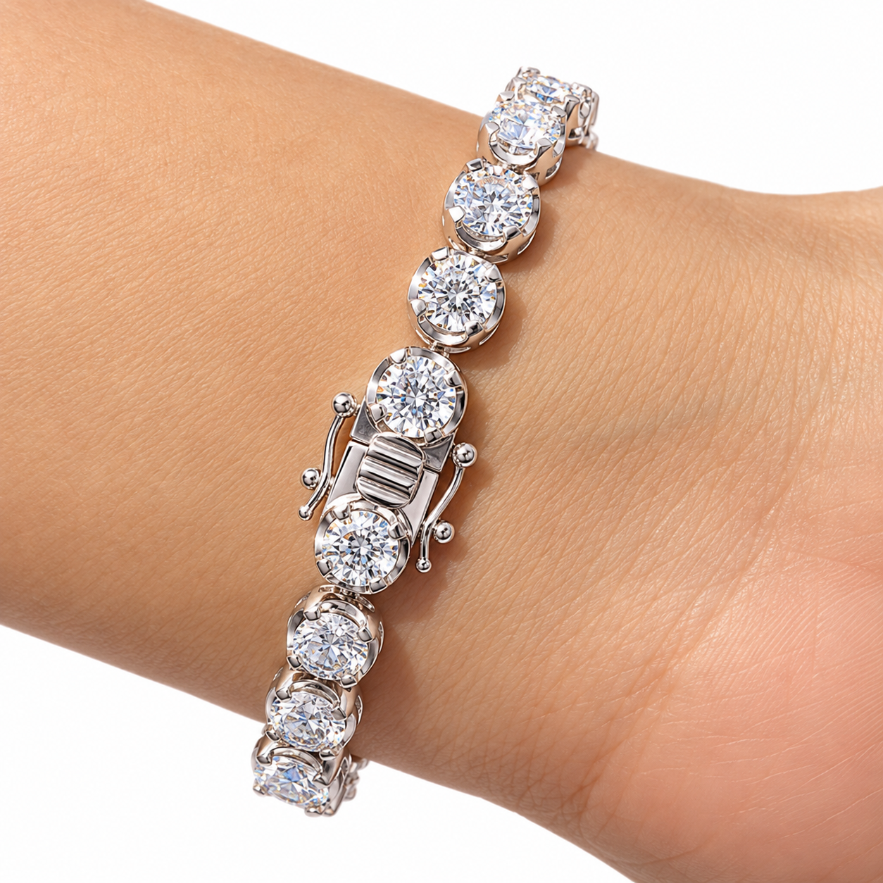 Moissanite Round Prong Link Tennis Bracelet