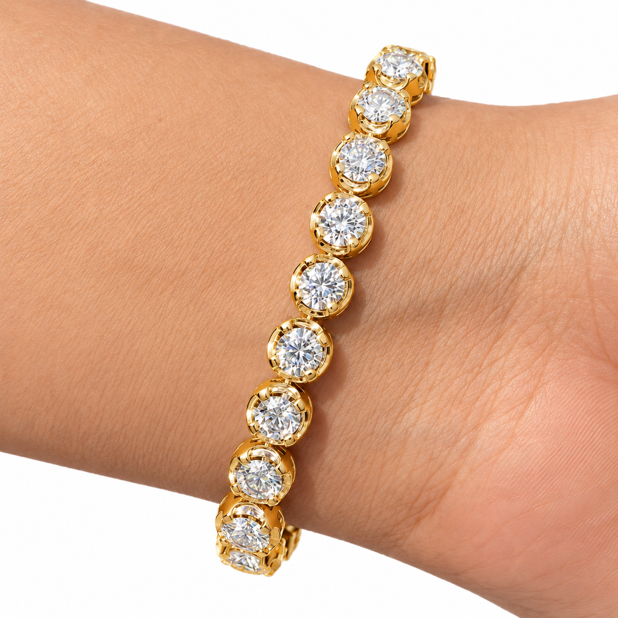 Moissanite Round Prong Link Tennis Bracelet