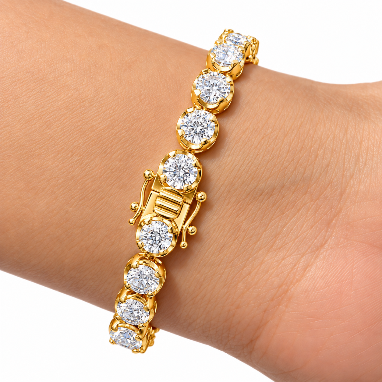 Moissanite Round Prong Link Tennis Bracelet