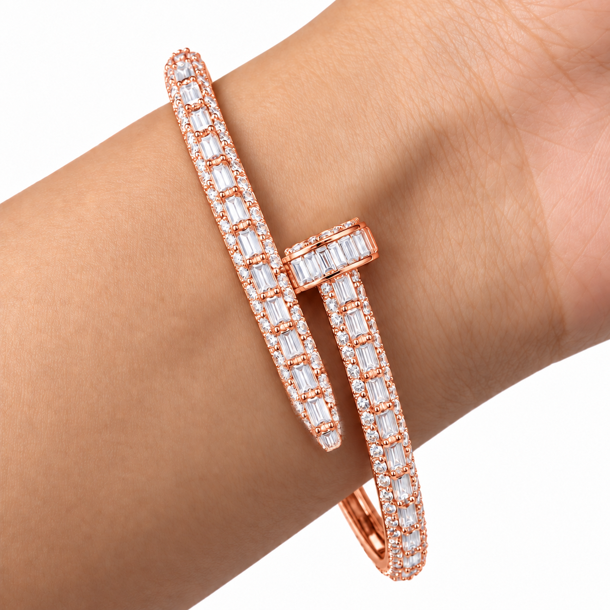 Full Pave Moissanite Baguette Diamond Nail Bangle Bracelet's