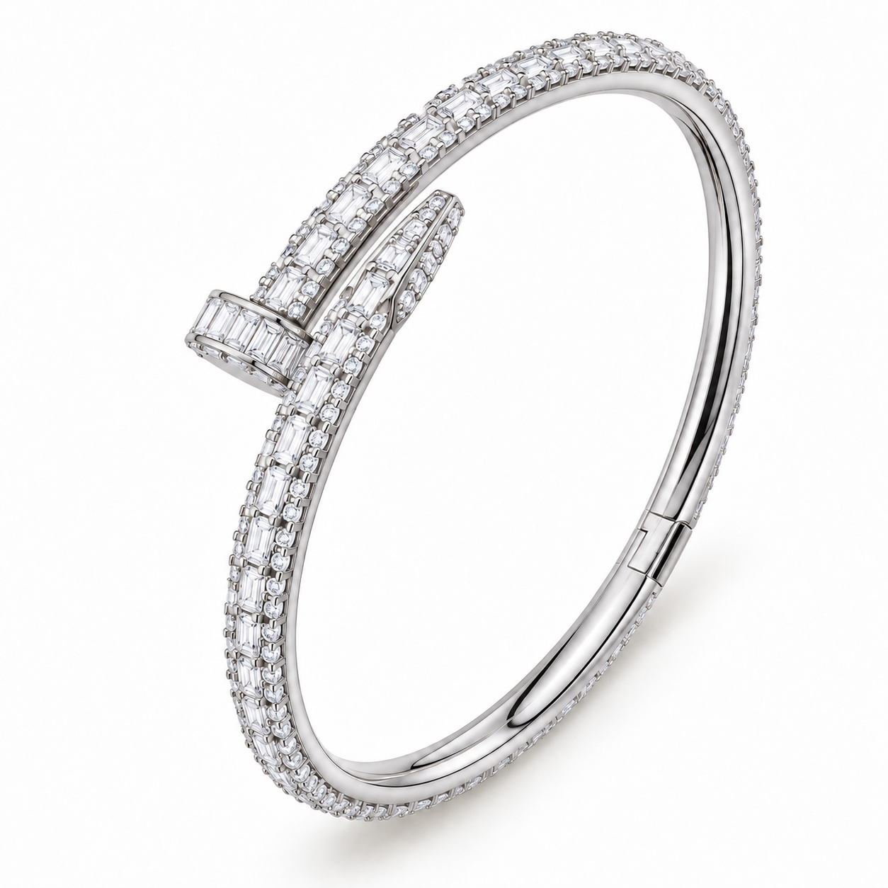 Full Pave Moissanite Baguette Diamond Nail Bangle Bracelet's