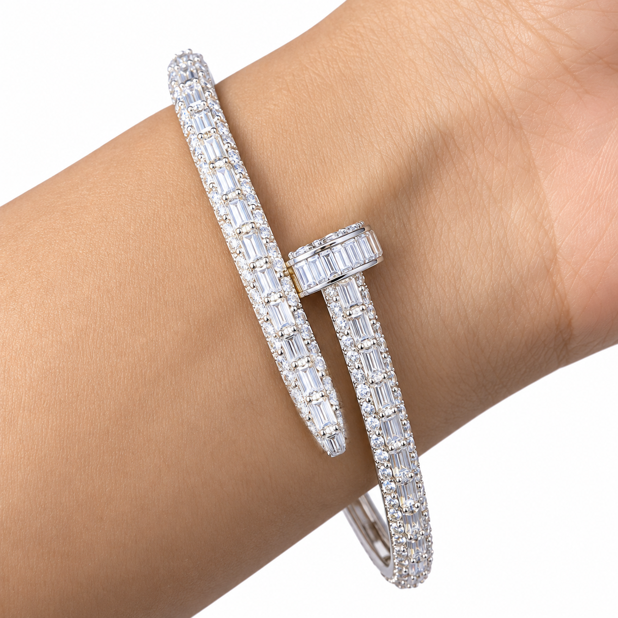 Full Pave Moissanite Baguette Diamond Nail Bangle Bracelet's