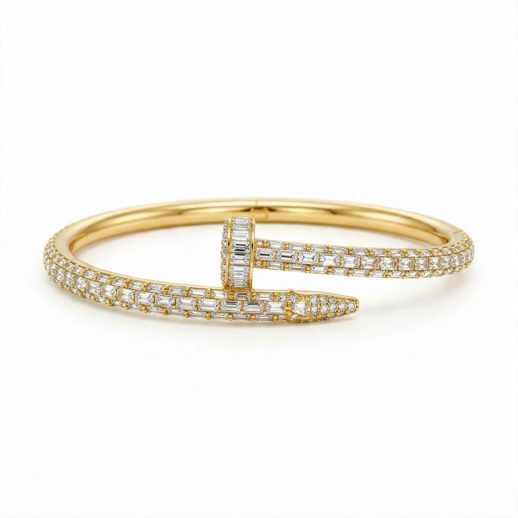 Full Pave Moissanite Baguette Diamond Nail Bangle Bracelet's