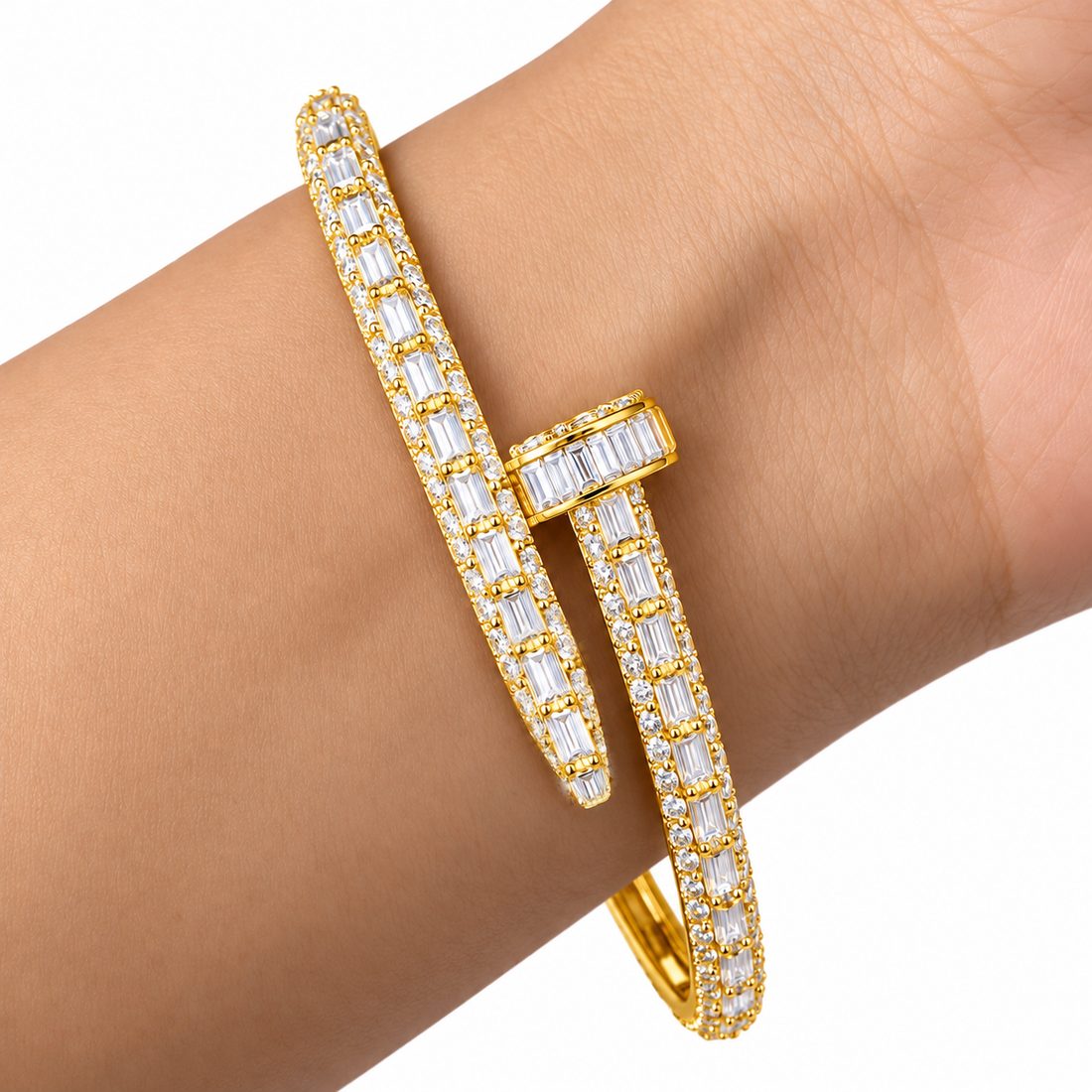 Full Pave Moissanite Baguette Diamond Nail Bangle Bracelet's