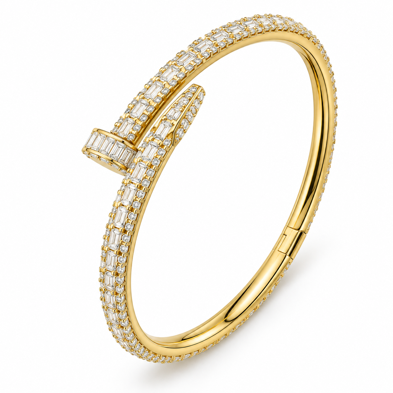 Full Pave Moissanite Baguette Diamond Nail Bangle Bracelet's
