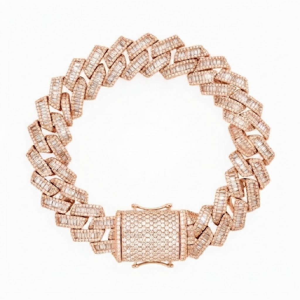 Pave Moissanite Baguette Cuban Link Bracelet for Men's