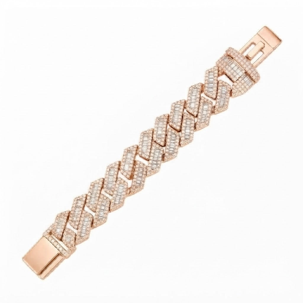 Pave Moissanite Baguette Cuban Link Bracelet for Men's
