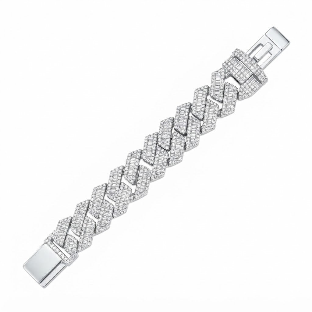 Pave Moissanite Baguette Cuban Link Bracelet for Men's