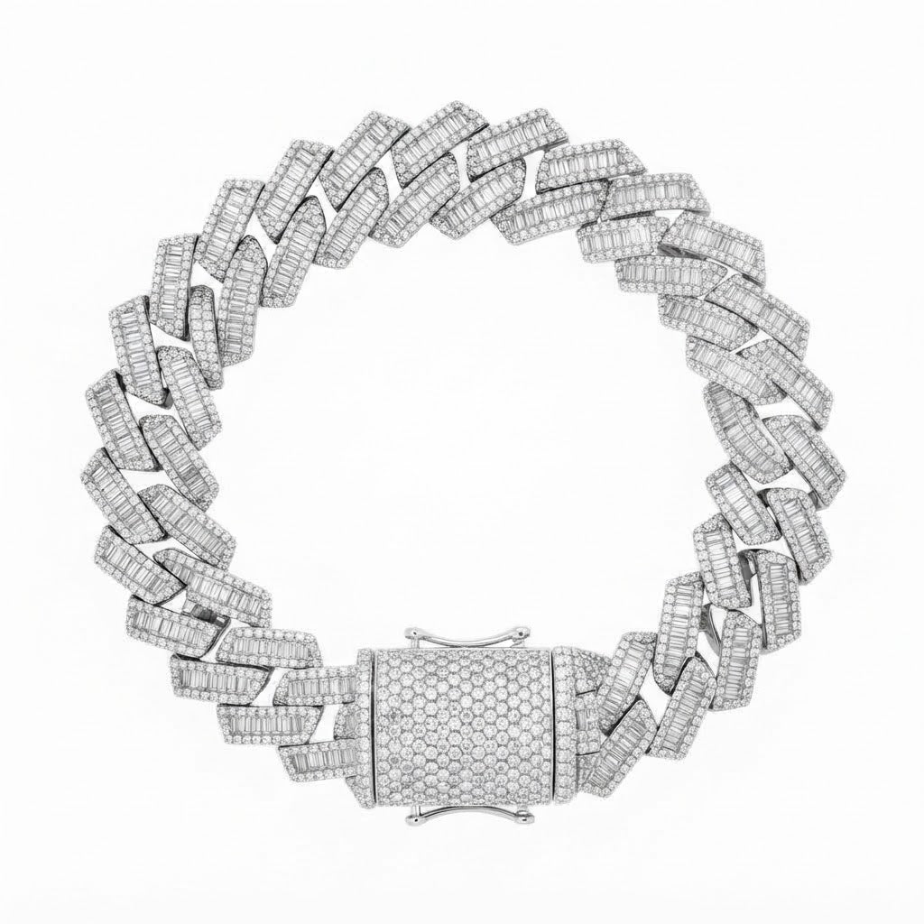 Pave Moissanite Baguette Cuban Link Bracelet for Men's
