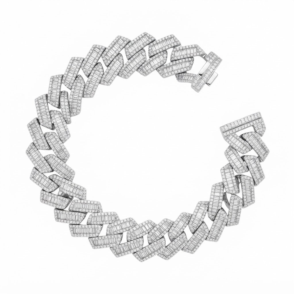 Pave Moissanite Baguette Cuban Link Bracelet for Men's