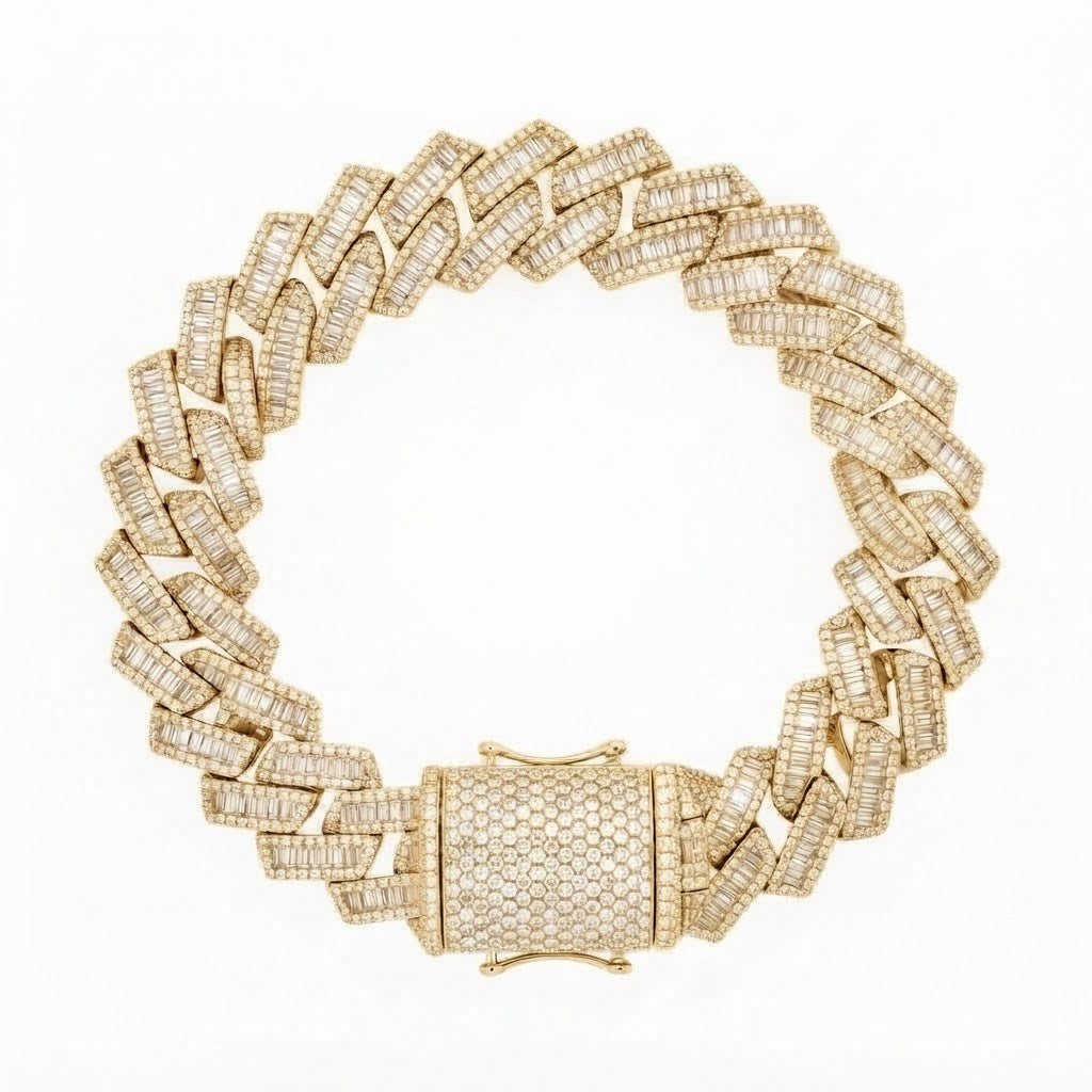 Pave Moissanite Baguette Cuban Link Bracelet for Men's