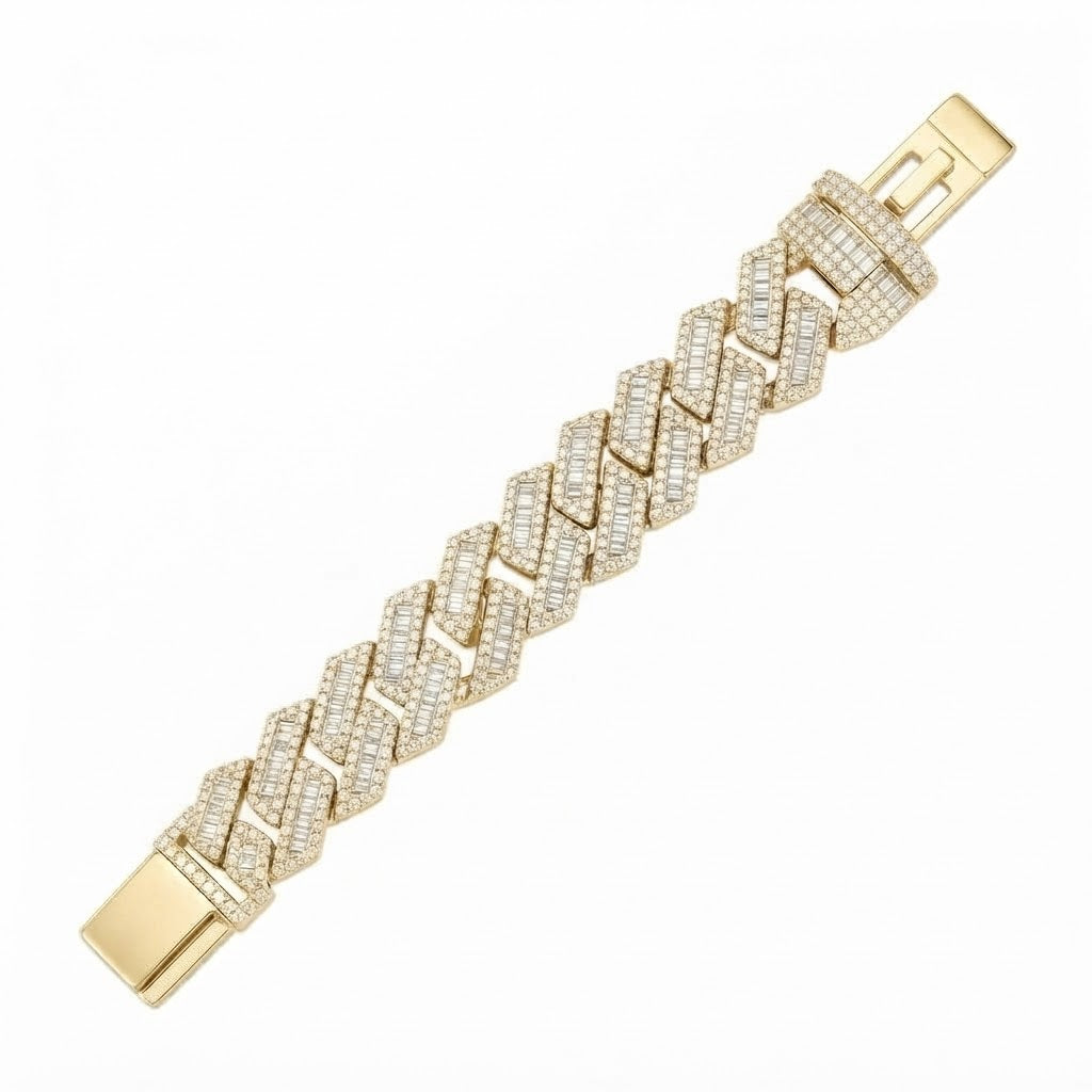 Pave Moissanite Baguette Cuban Link Bracelet for Men's