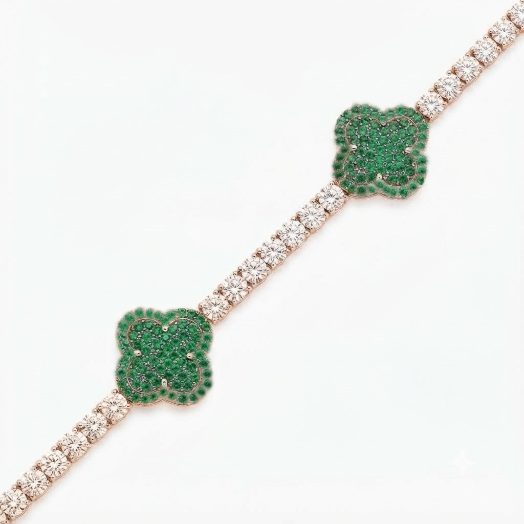Green Moissanite Clover Station Link Bracelet