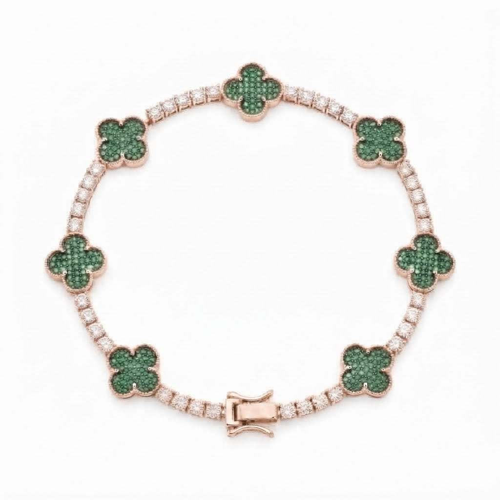 Green Moissanite Clover Station Link Bracelet