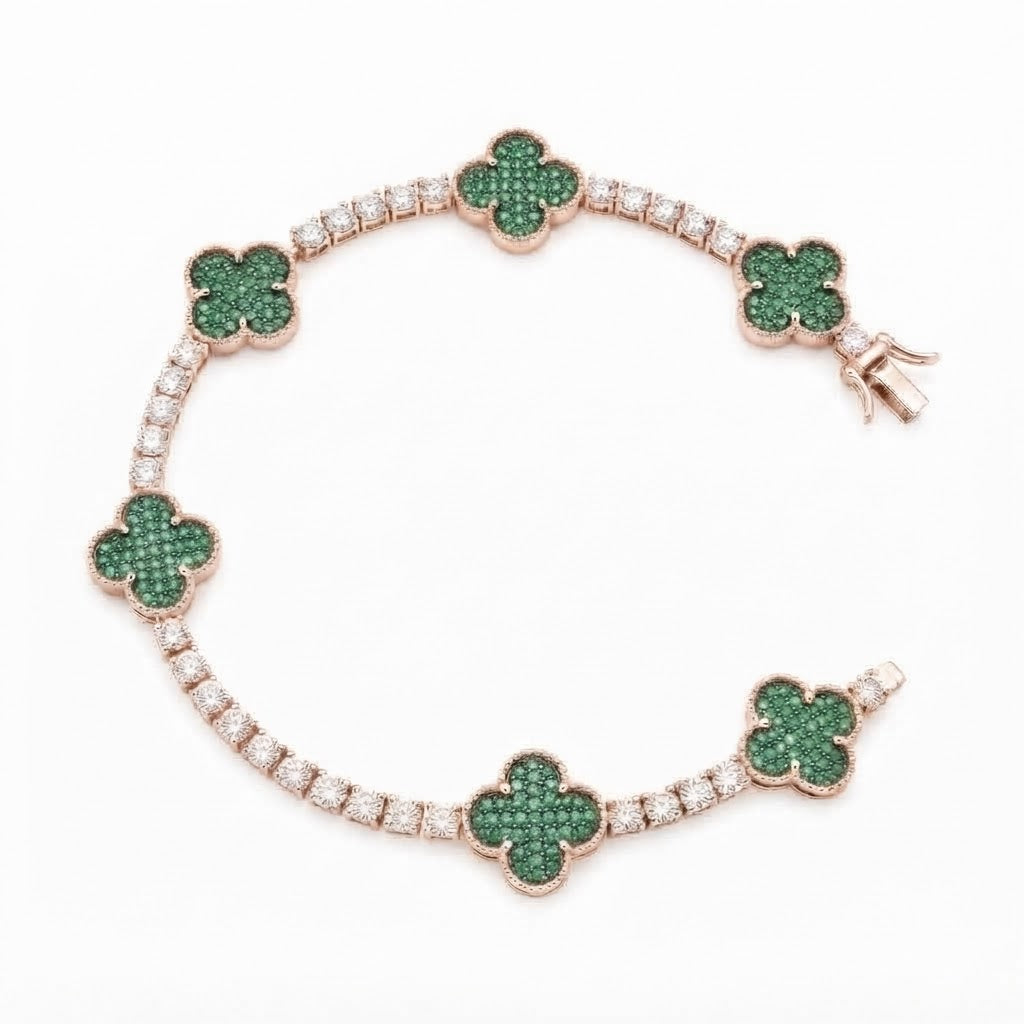 Green Moissanite Clover Station Link Bracelet