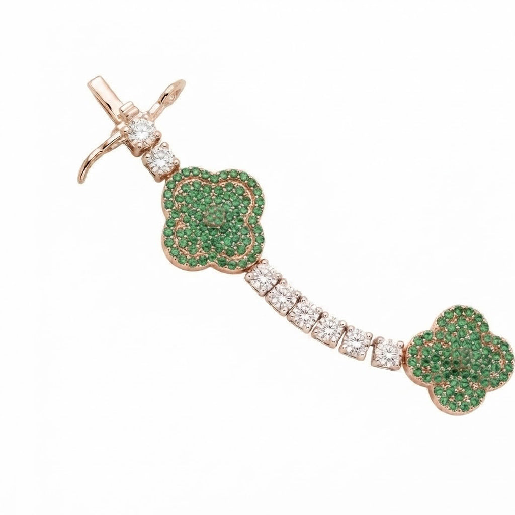 Green Moissanite Clover Station Link Bracelet