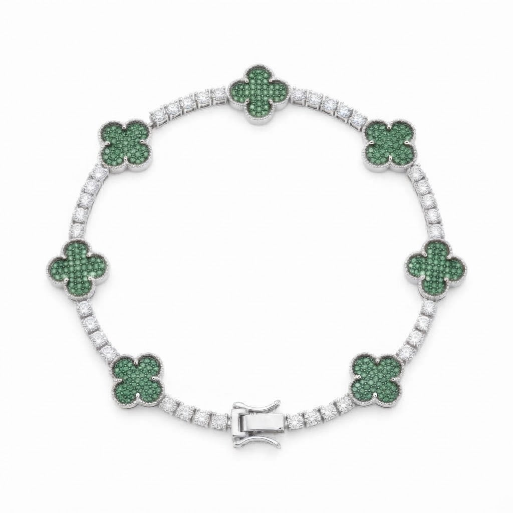 Green Moissanite Clover Station Link Bracelet