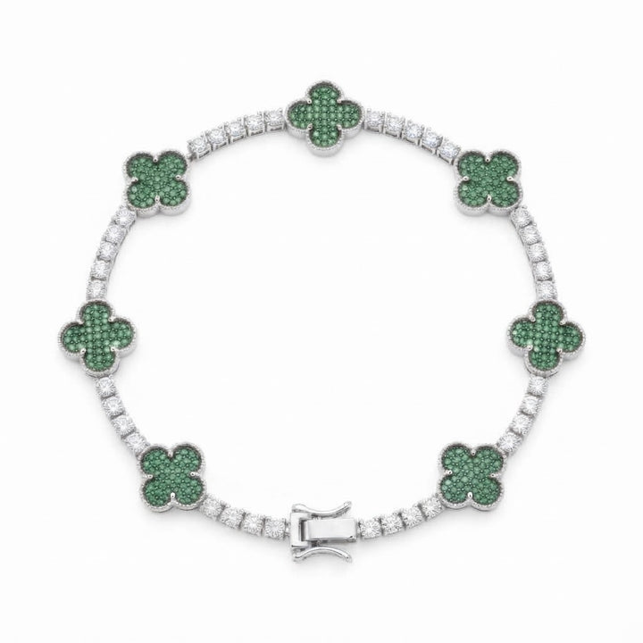 Green Moissanite Clover Station Link Bracelet