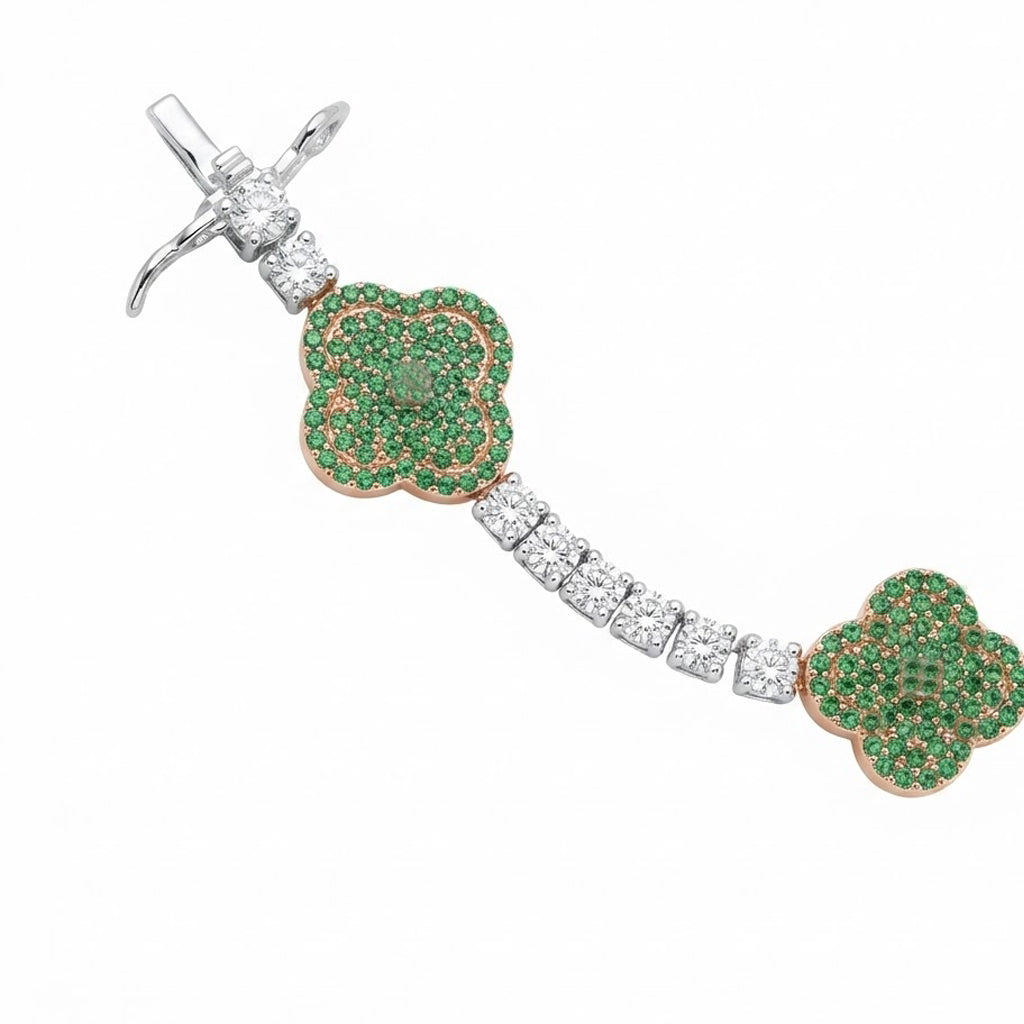 Green Moissanite Clover Station Link Bracelet