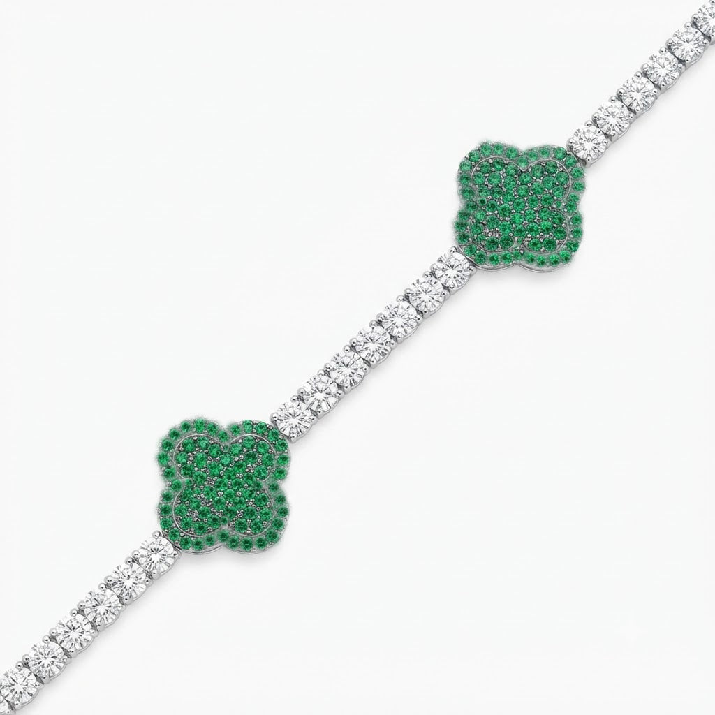 Green Moissanite Clover Station Link Bracelet