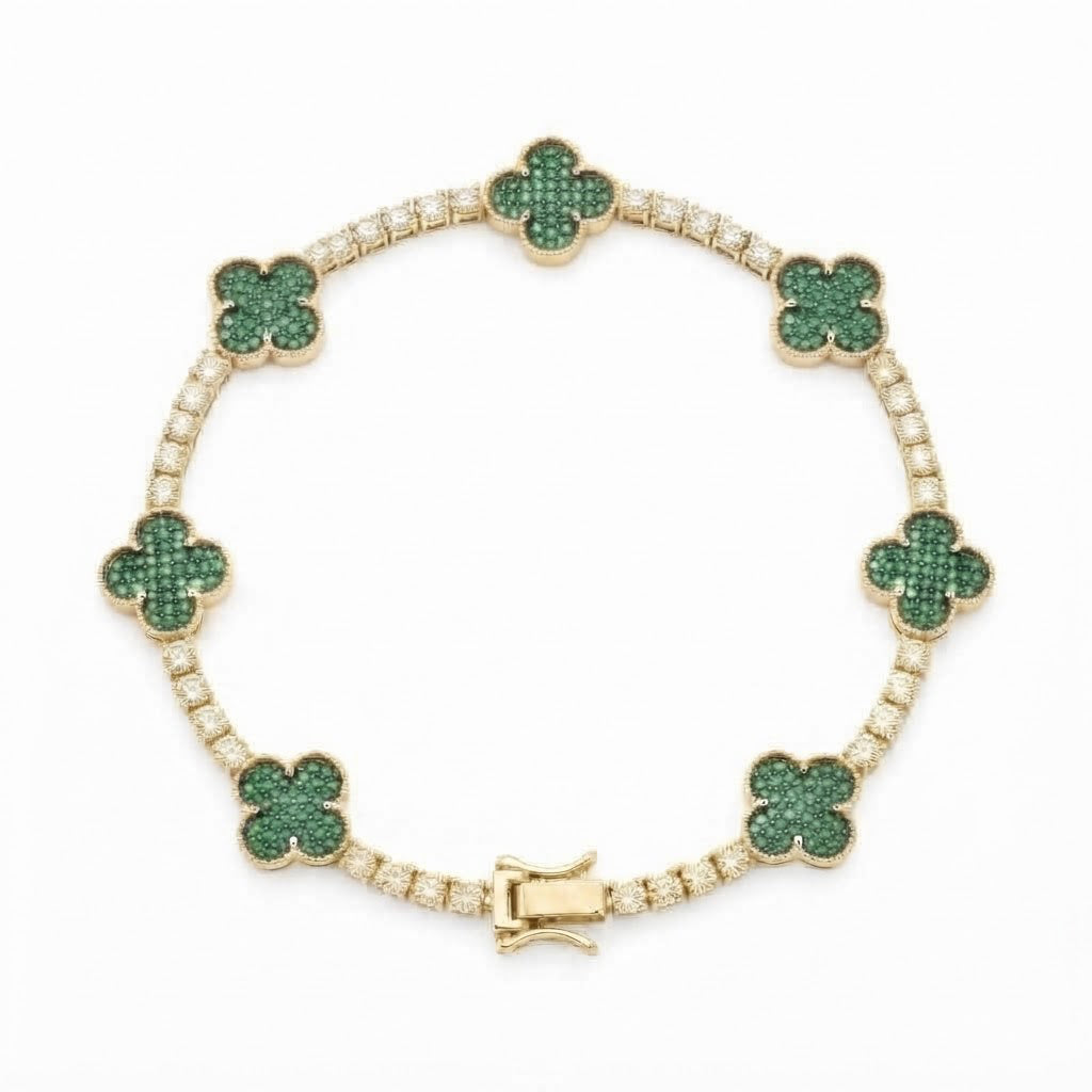 Green Moissanite Clover Station Link Bracelet
