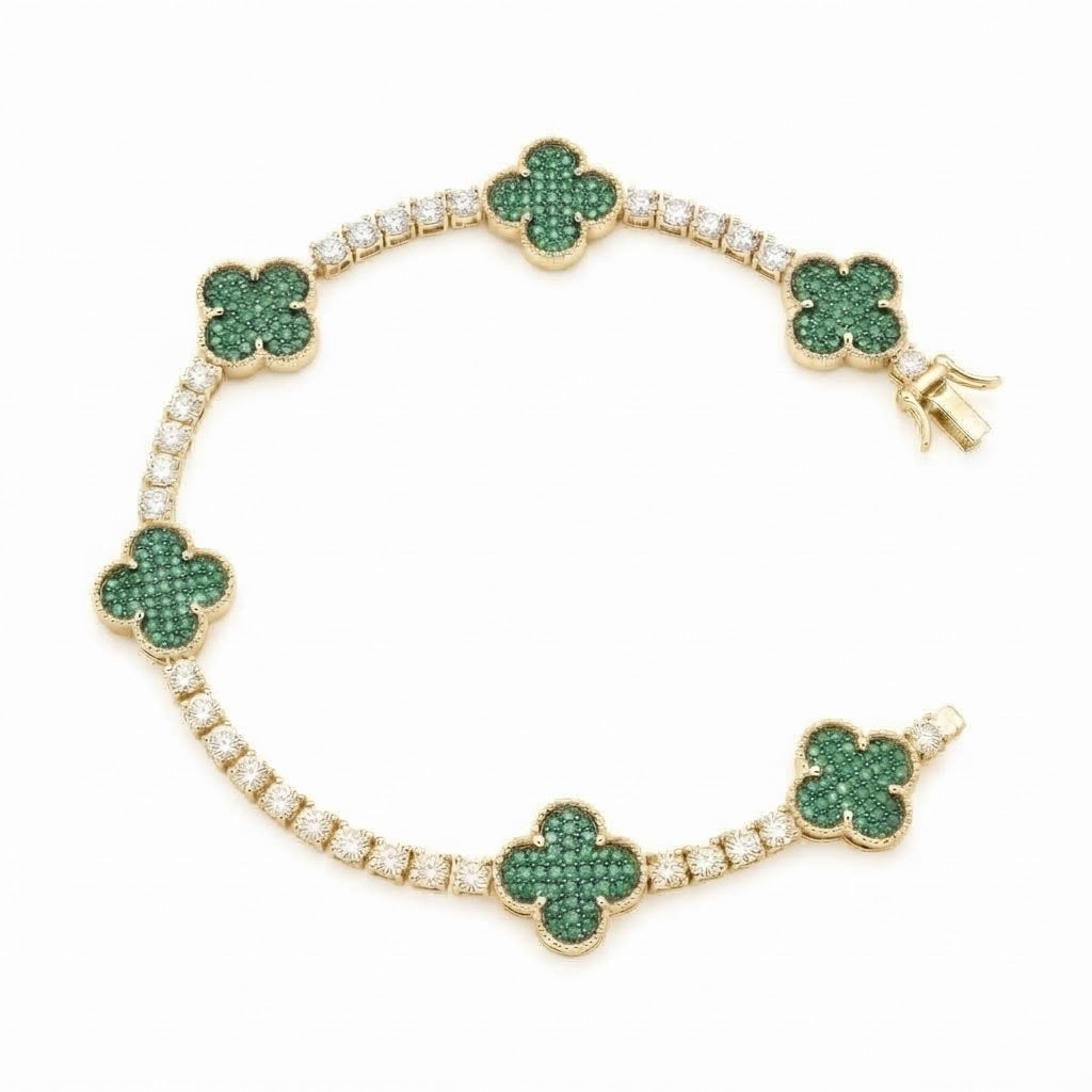 Green Moissanite Clover Station Link Bracelet