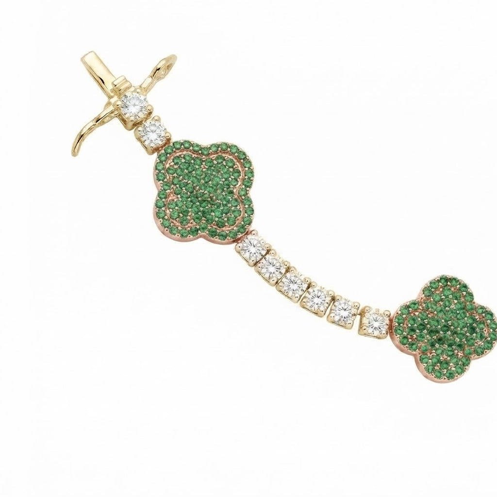 Green Moissanite Clover Station Link Bracelet