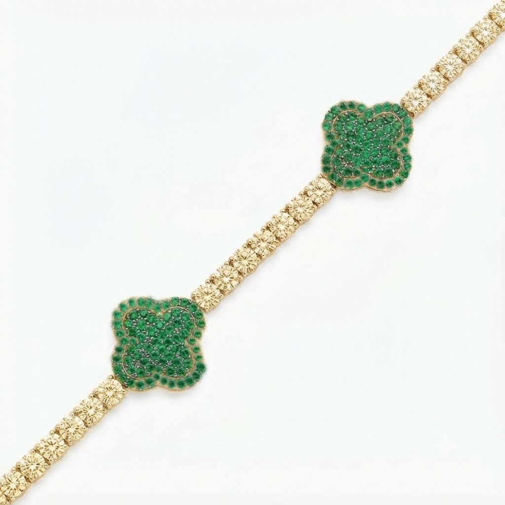 Green Moissanite Clover Station Link Bracelet