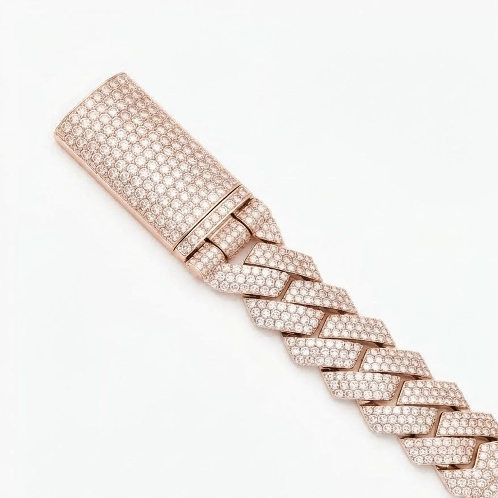Pave Moissanite Rectangular Cuban Link Bracelet for Men's