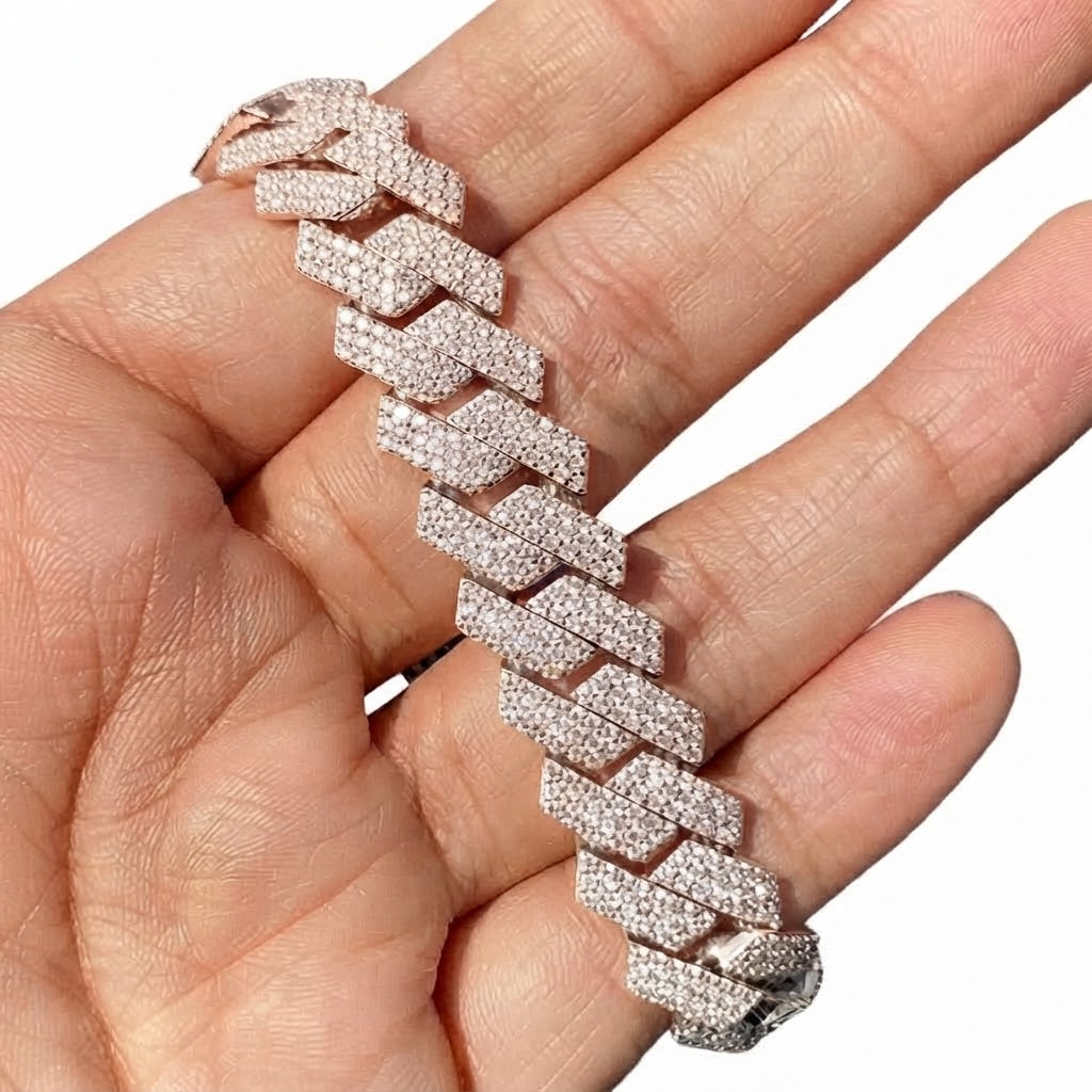 Pave Moissanite Rectangular Cuban Link Bracelet for Men's