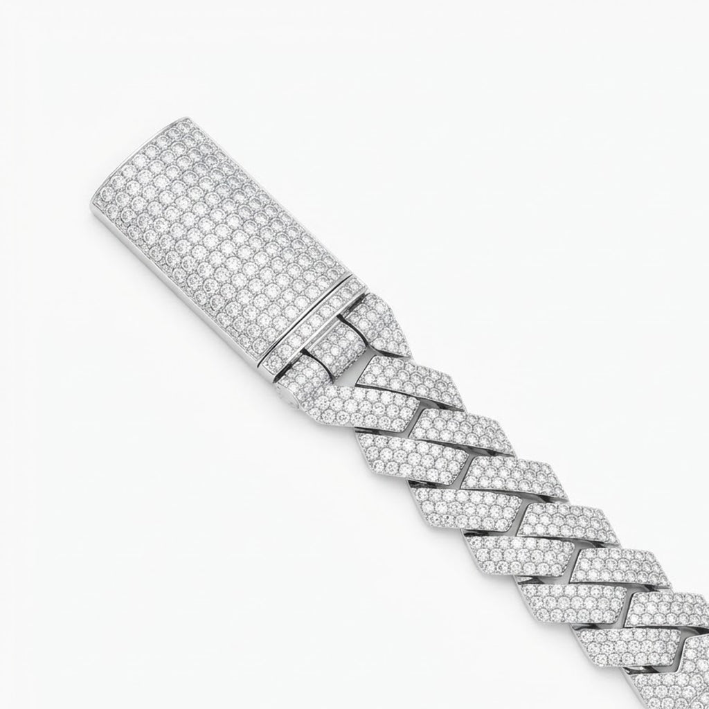 Pave Moissanite Rectangular Cuban Link Bracelet for Men's