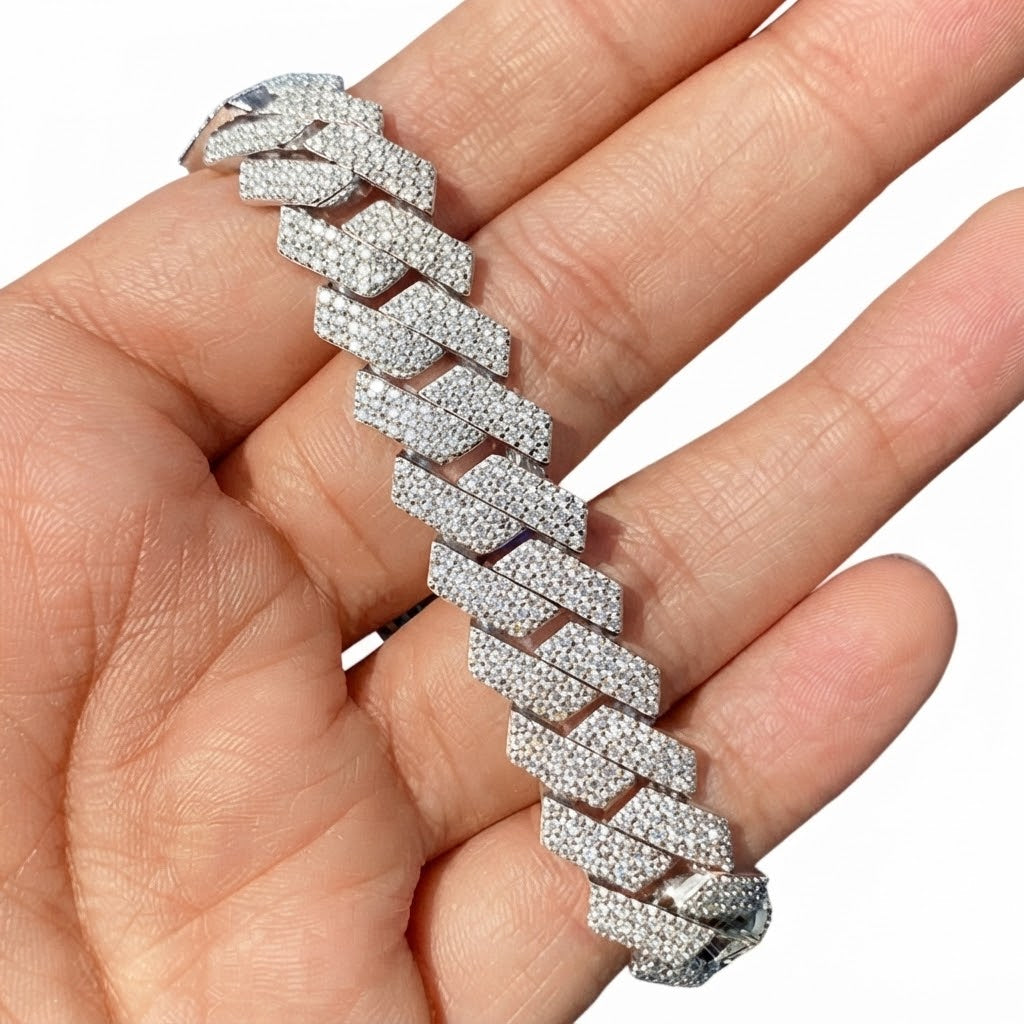 Pave Moissanite Rectangular Cuban Link Bracelet for Men's