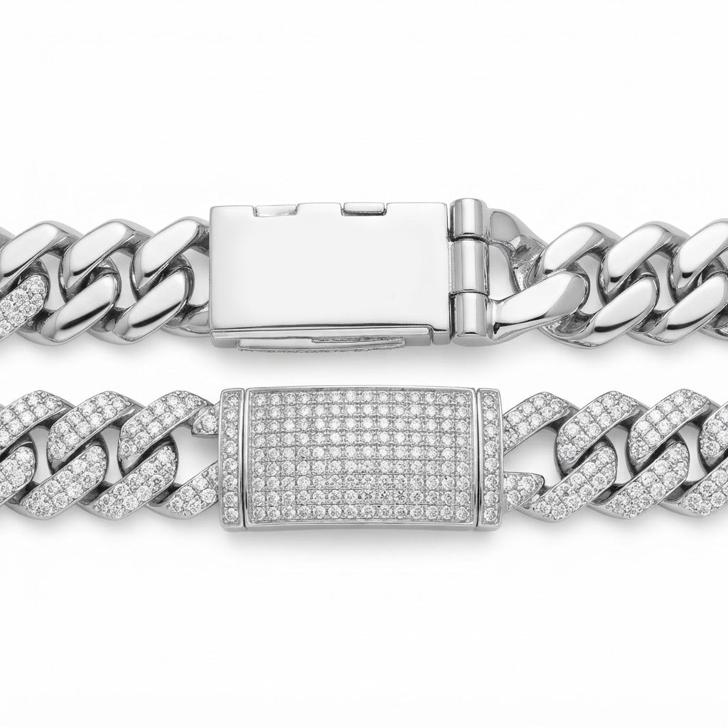 Pave Moissanite Rectangular Cuban Link Bracelet for Men's