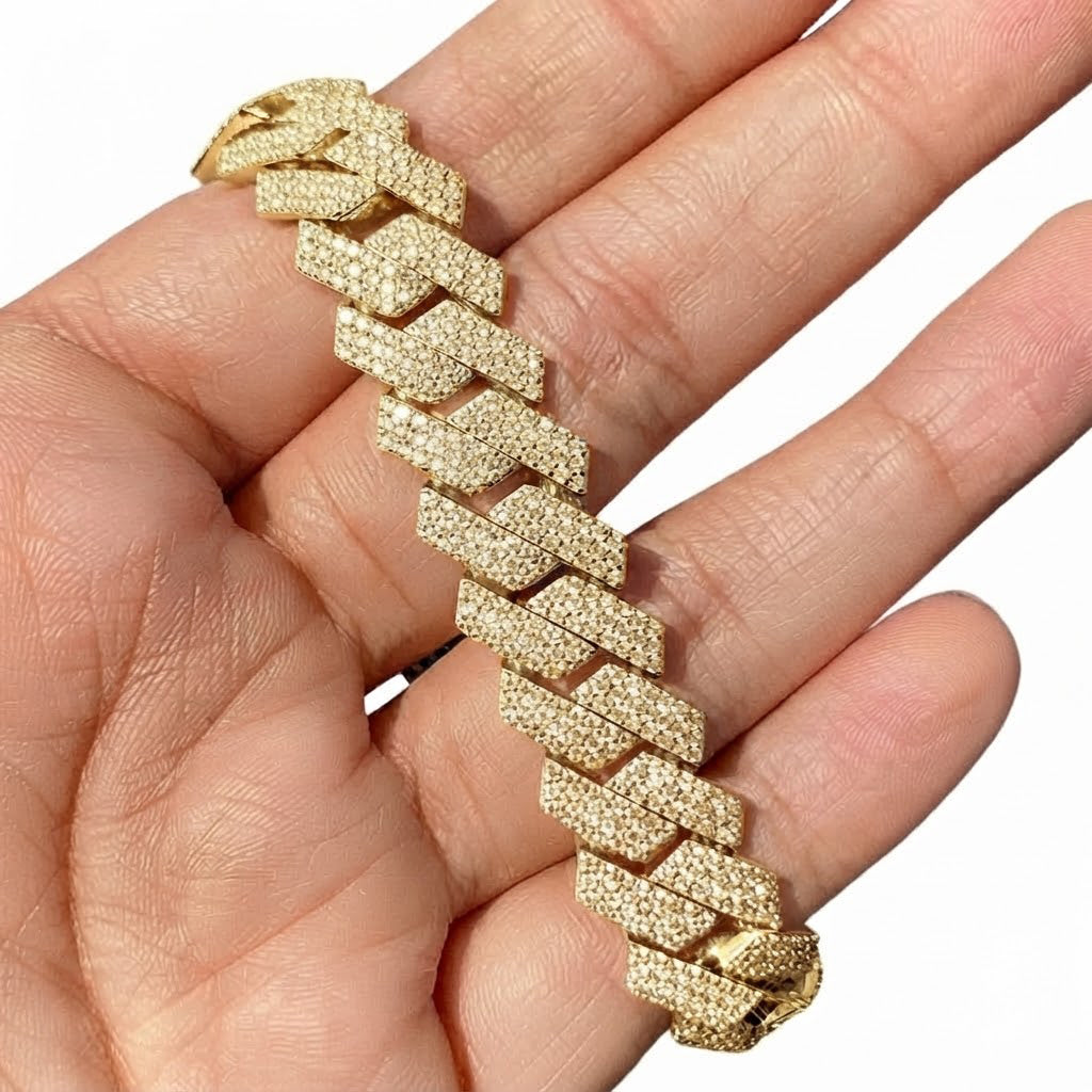 Pave Moissanite Rectangular Cuban Link Bracelet for Men's