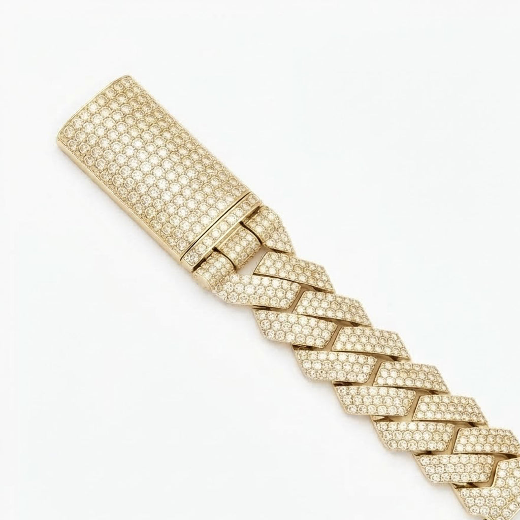 Pave Moissanite Rectangular Cuban Link Bracelet for Men's